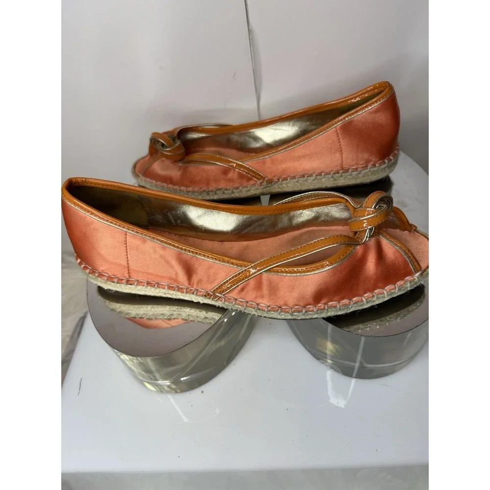 Cole‎ Haan Orange Espadrille Flats Knot Front Peep Toe Sz 8.5 Slip On Boho Shoes